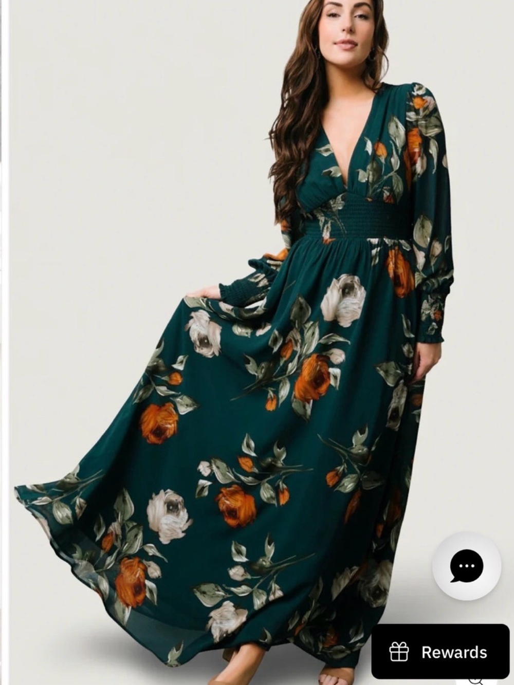 Baltic Born Forest green Floral V-Neck Maxi Dress